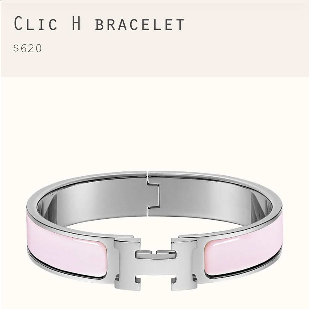 NWT Hermès Clic H Bracelet silver pink RoseDragée